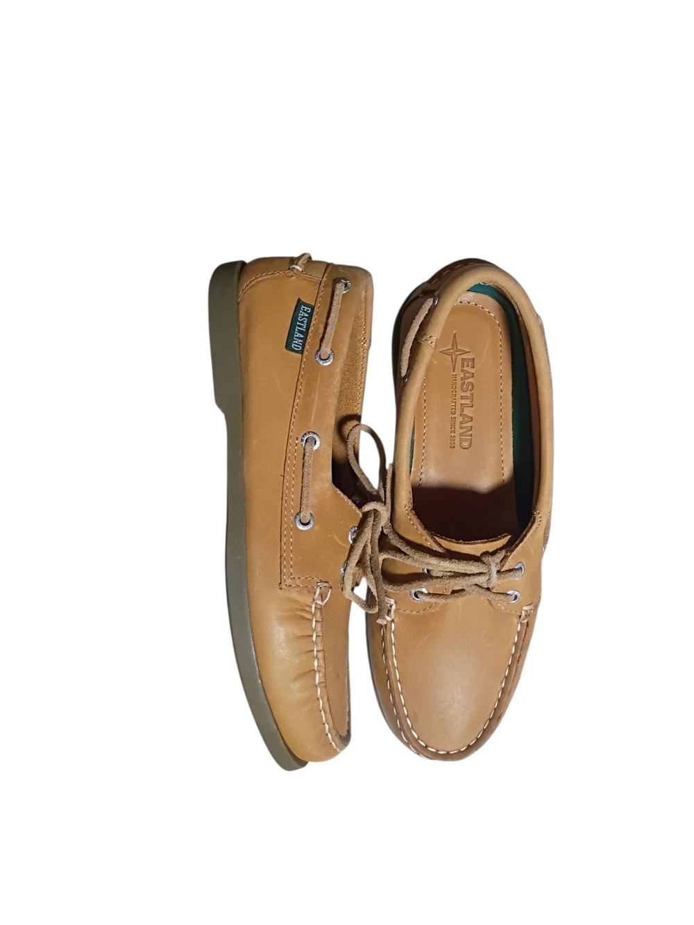 Eastland Woman's Tan Leather Boat Shoes with Rawhide Laces